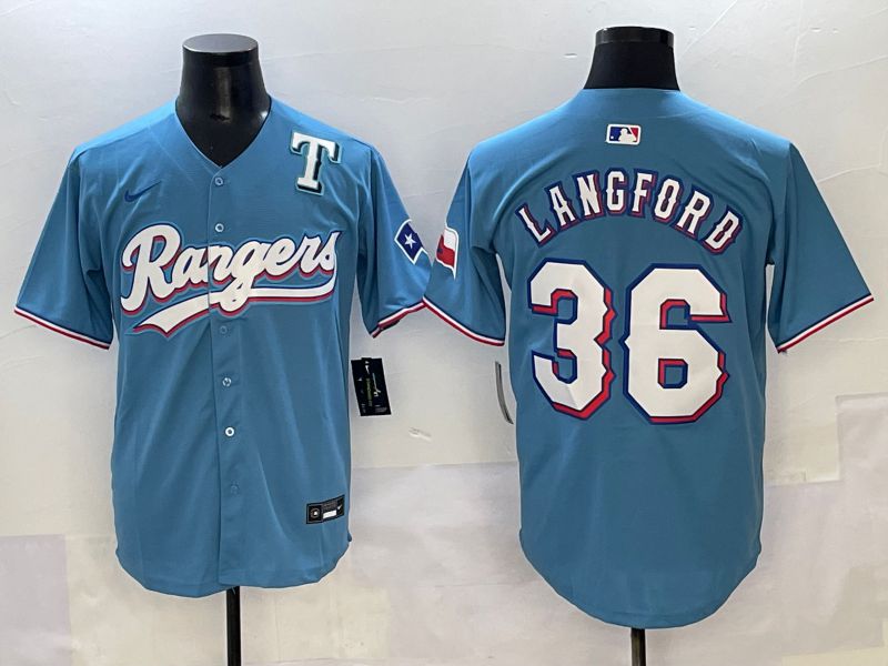 Men 2025 Texas Rangers #36 Langford Light Blue Game Nike MLB Jersey style 7
